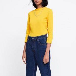 Zara Yellow Mock Neck Long Sleeve Top
